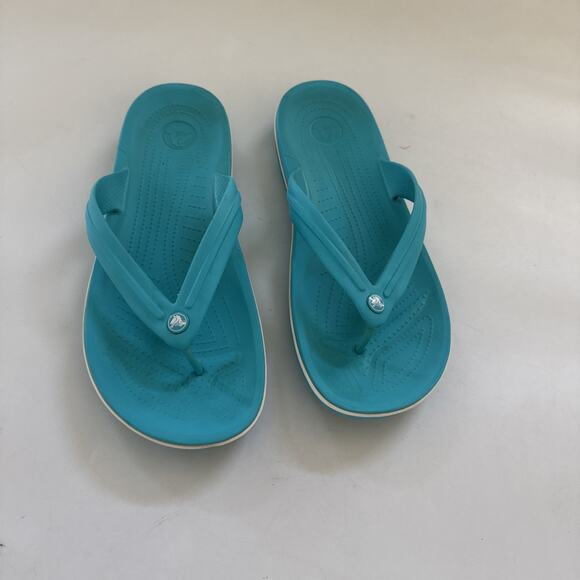 Crocs Flip Flops Blue Comfortable Beach Sandals Mens 13 Washable - Picture 1 of 10